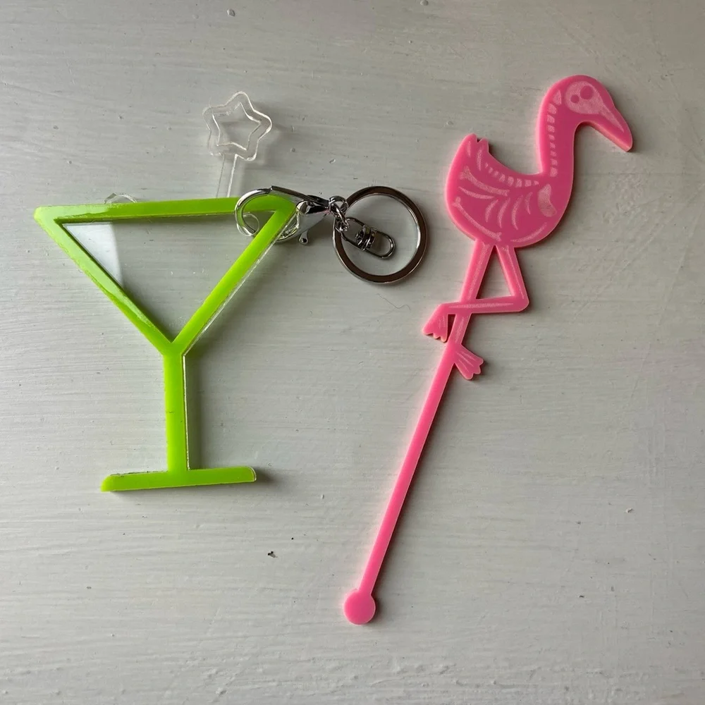 NEW Martini Keychain and Flamingo Drink Stirrer